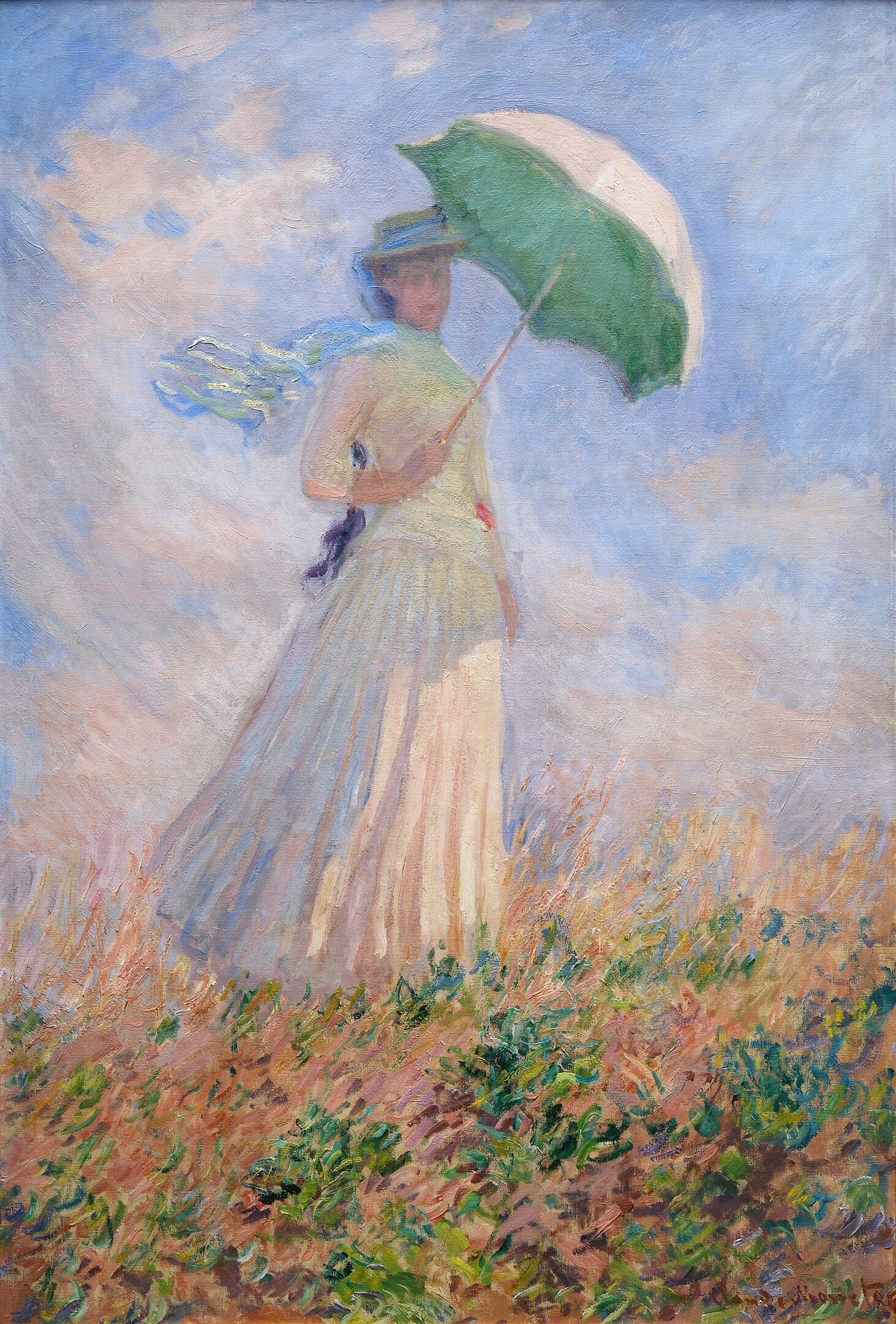 Kvinne med parasoll vendt mot høyre - Claude Monet