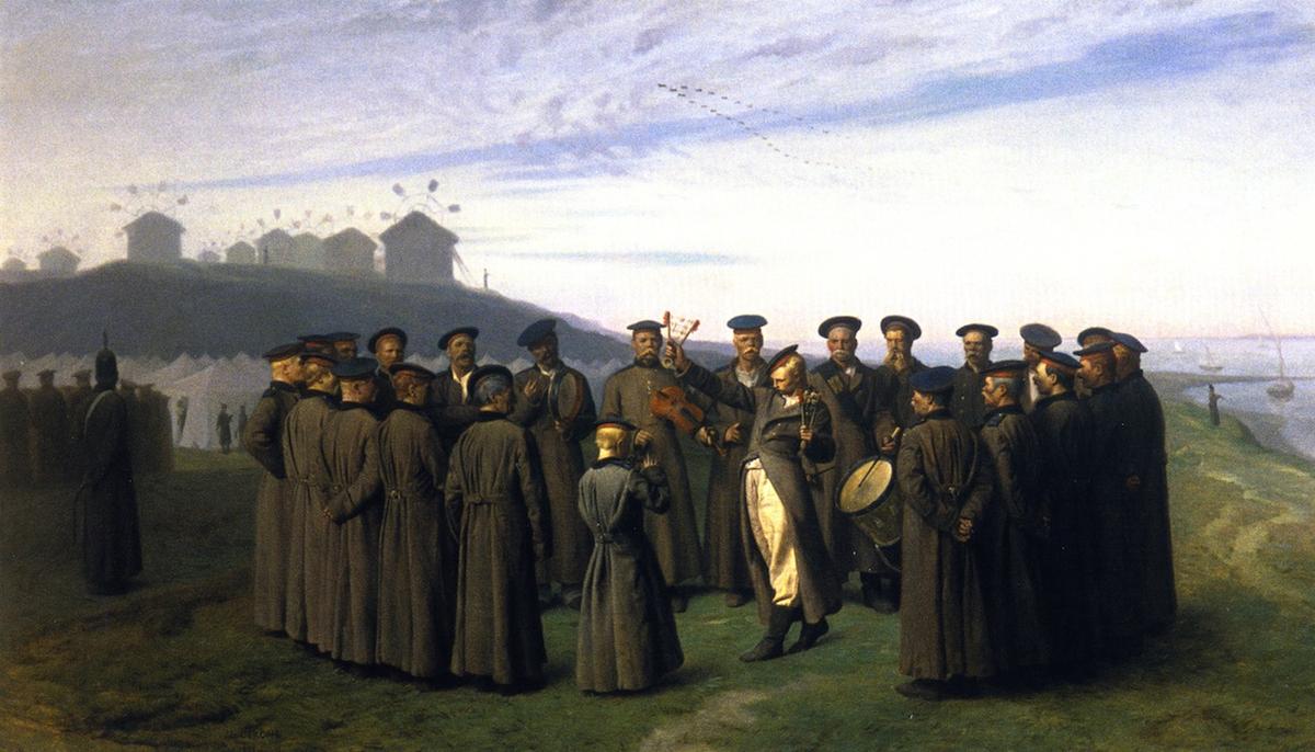 Reproduction du tableau « Récréation dans un camp russe - Jean-Léon Gérôme » par Alpha Reproduction en peinture à l’huile