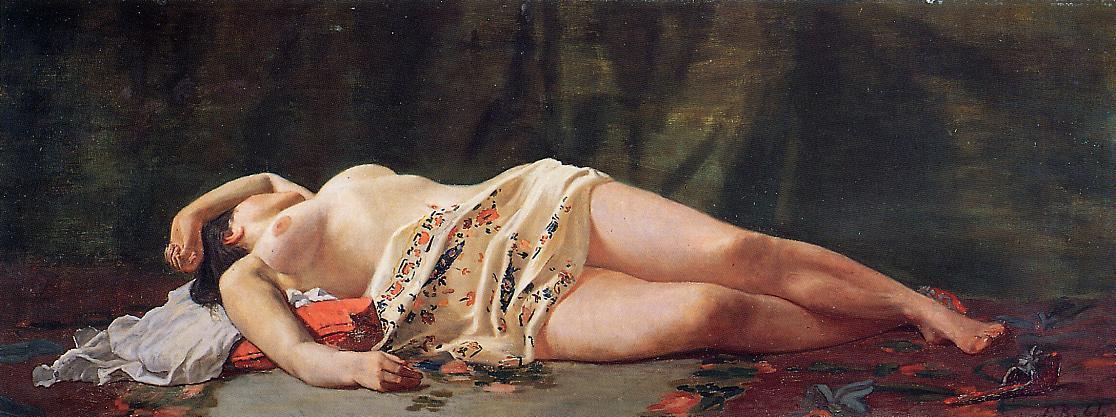Reproduction du tableau « Étude de nu, dit Nu couché - Frédéric Bazille » par Alpha Reproduction en peinture à l’huile