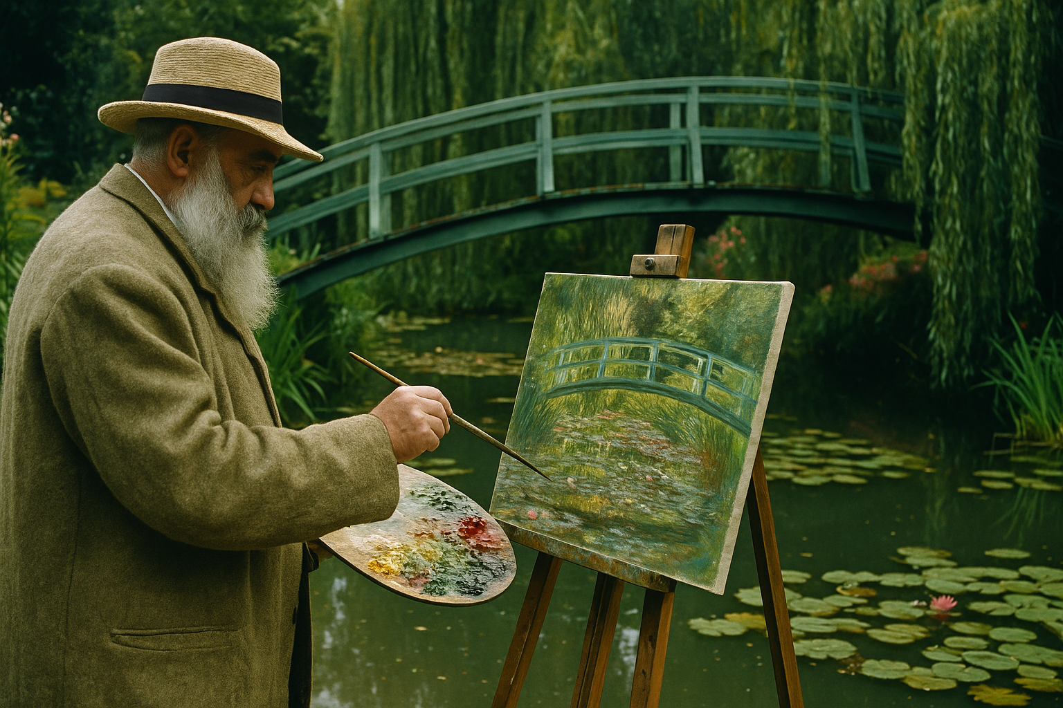monet qui peint le pont japonais