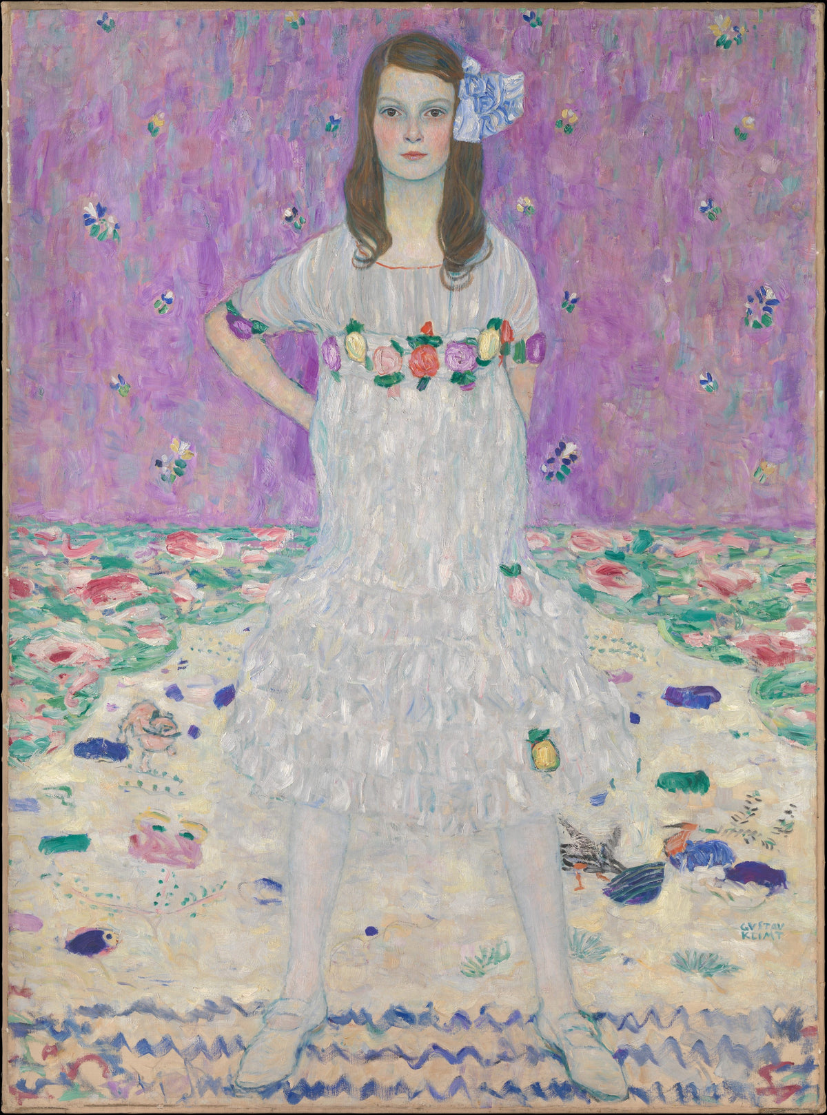 Portrait de Mäda Primavesi par Gustav Klimt, une enfant face au décor moderne