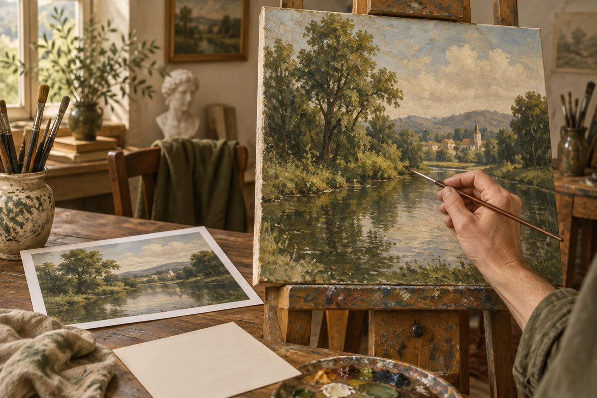 Illustration IA d’une retouche au pinceau sur un paysage imaginaire