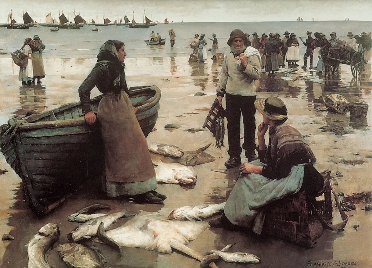 Une vente de poisson sur une plage de Cornouailles — Stanhope Forbes