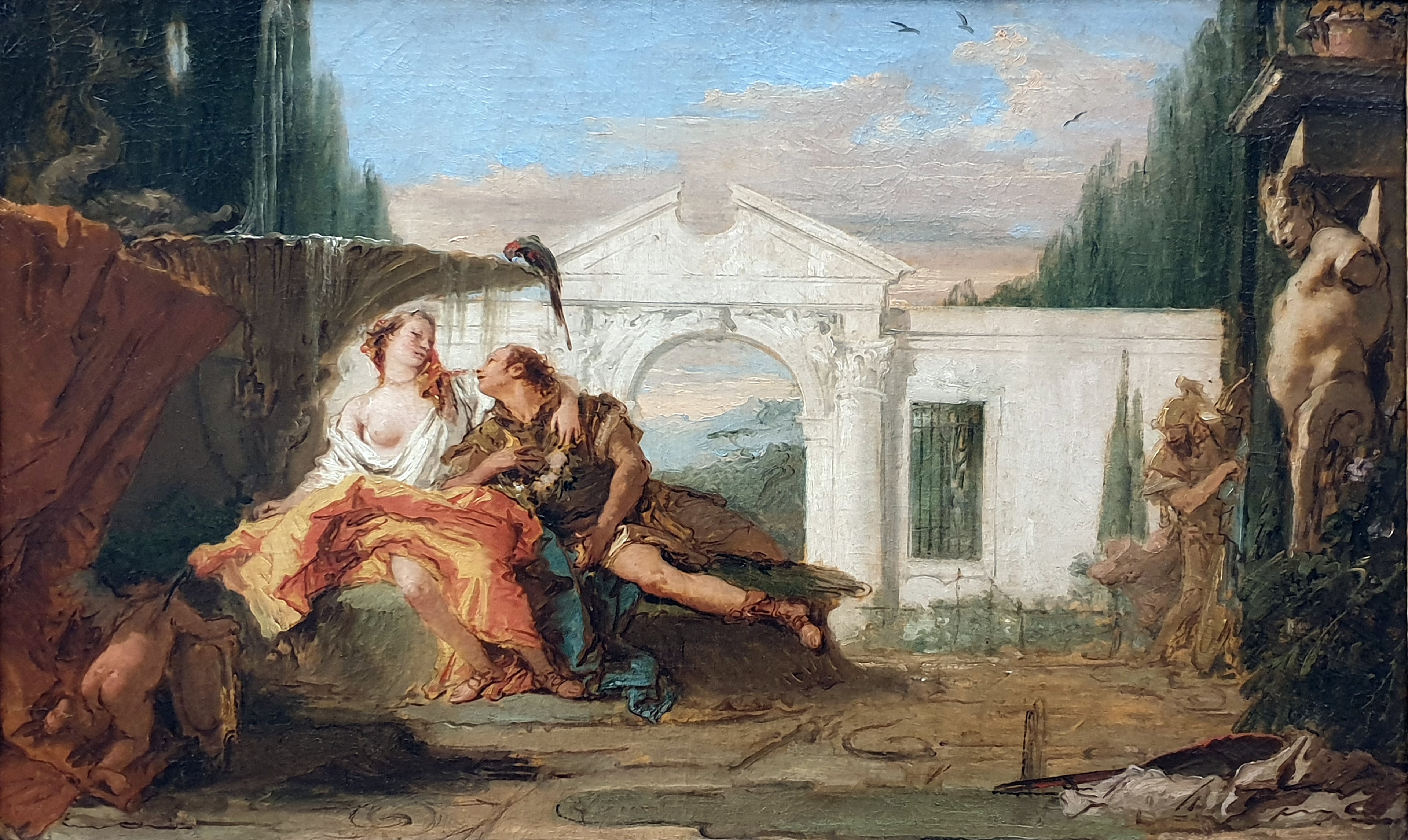 Rinaldo et Armida dans le jardin magique d'Armida, écoutés par Carlo et Ubaldo - Giovanni Battista Tiepolo