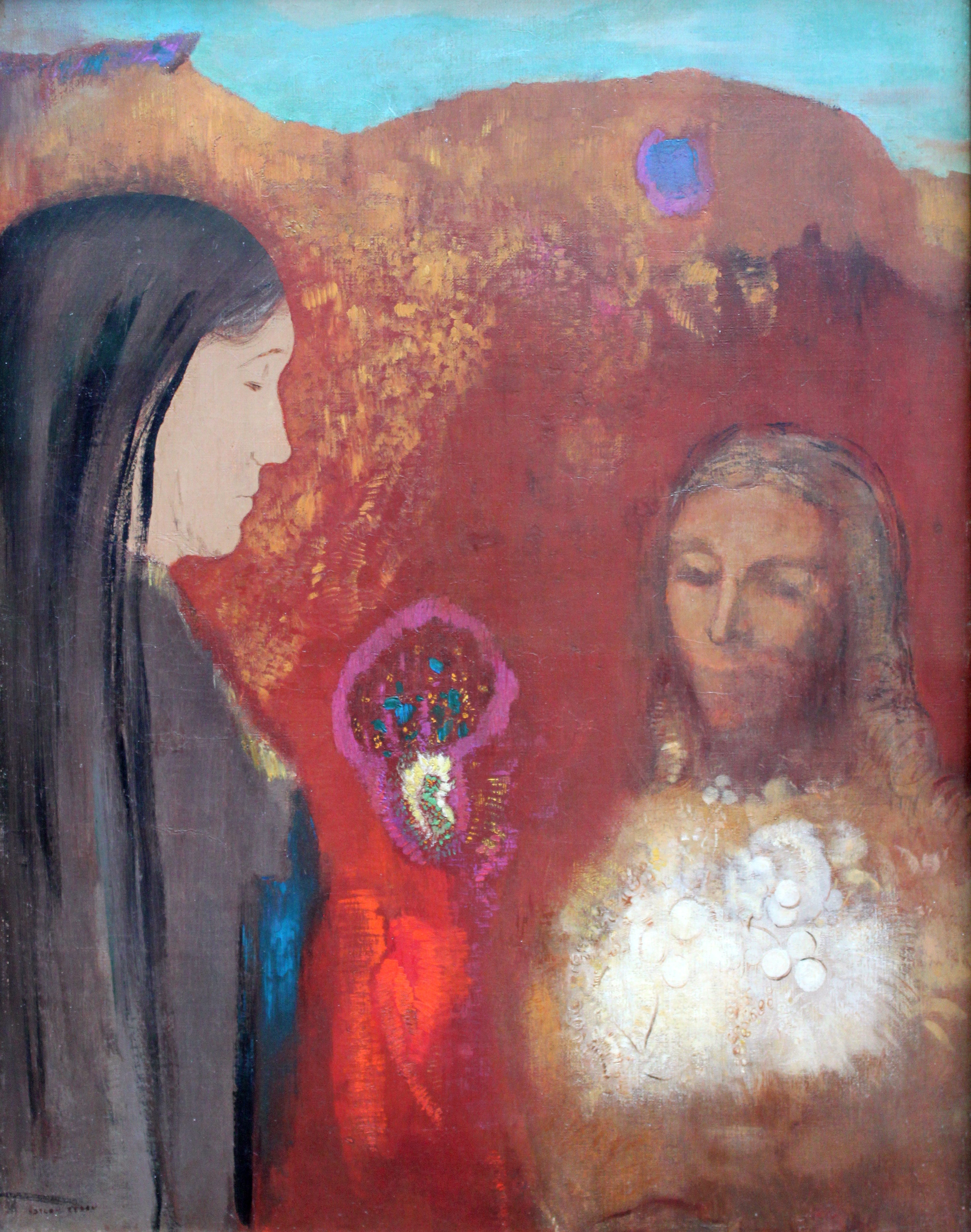 Le Christ et la Samaritaine (Le Bouquet de Fleurs Blanches) - Odilon Redon