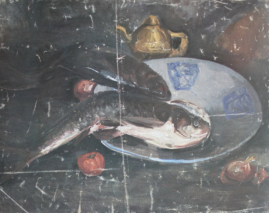 Deux poissons sur un plat bleu - Li Tiefu
