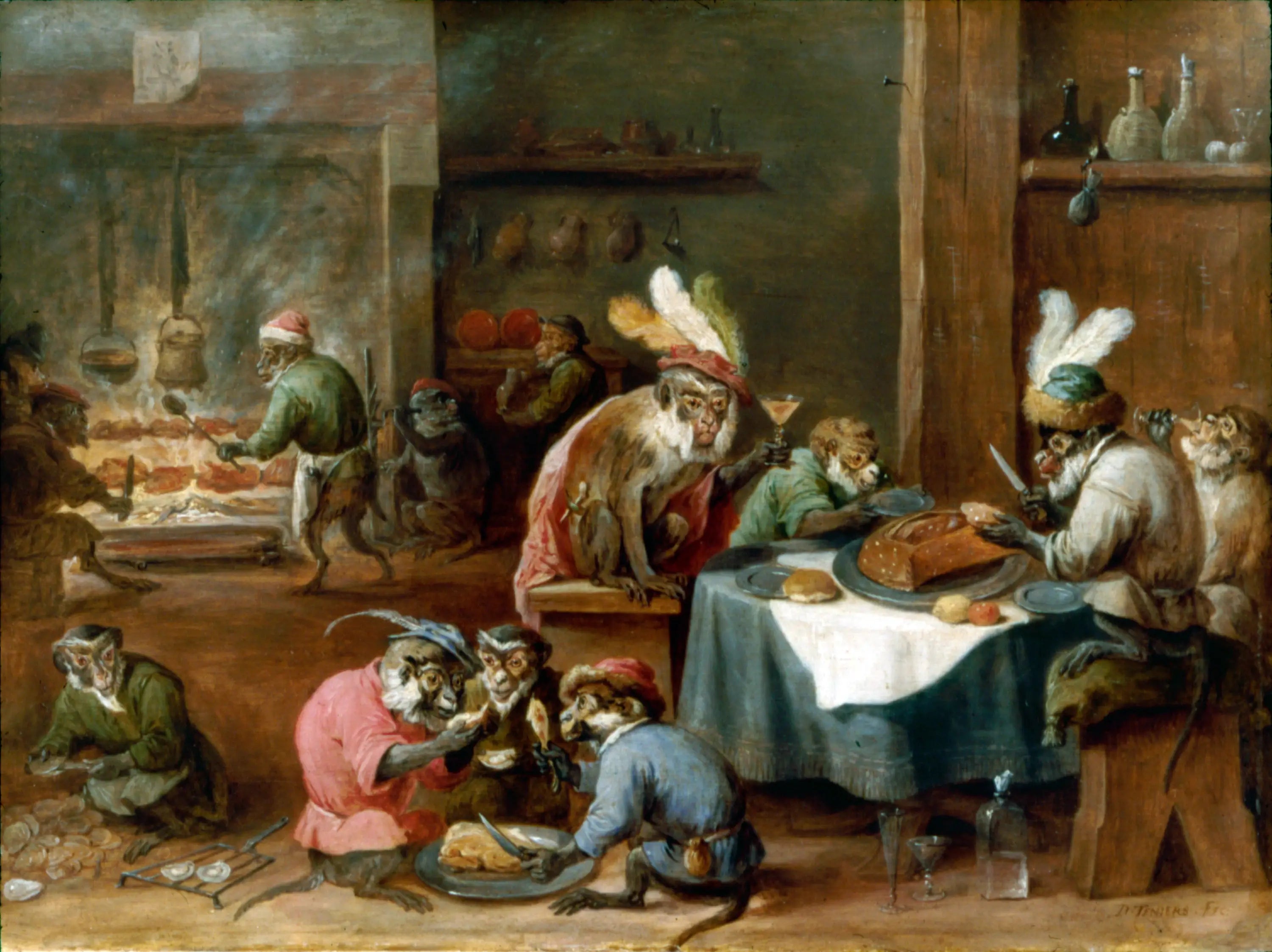 Singes prenant un repas dans une cuisine - David Teniers le Jeune - Alpha Reproduction