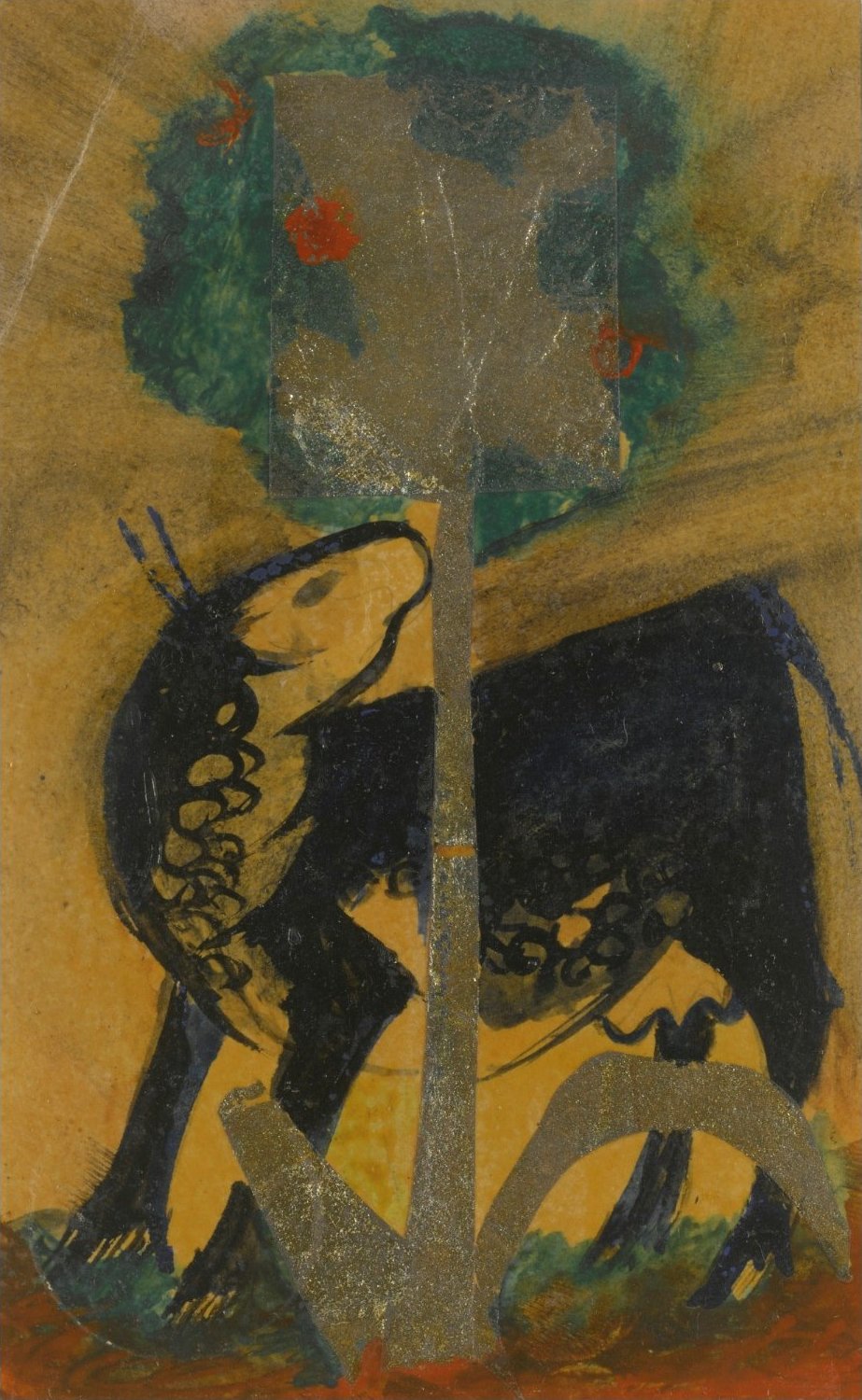 Reproduction du tableau « Vache noire derrière un arbre - Franz Marc » par Alpha Reproduction en peinture à l’huile