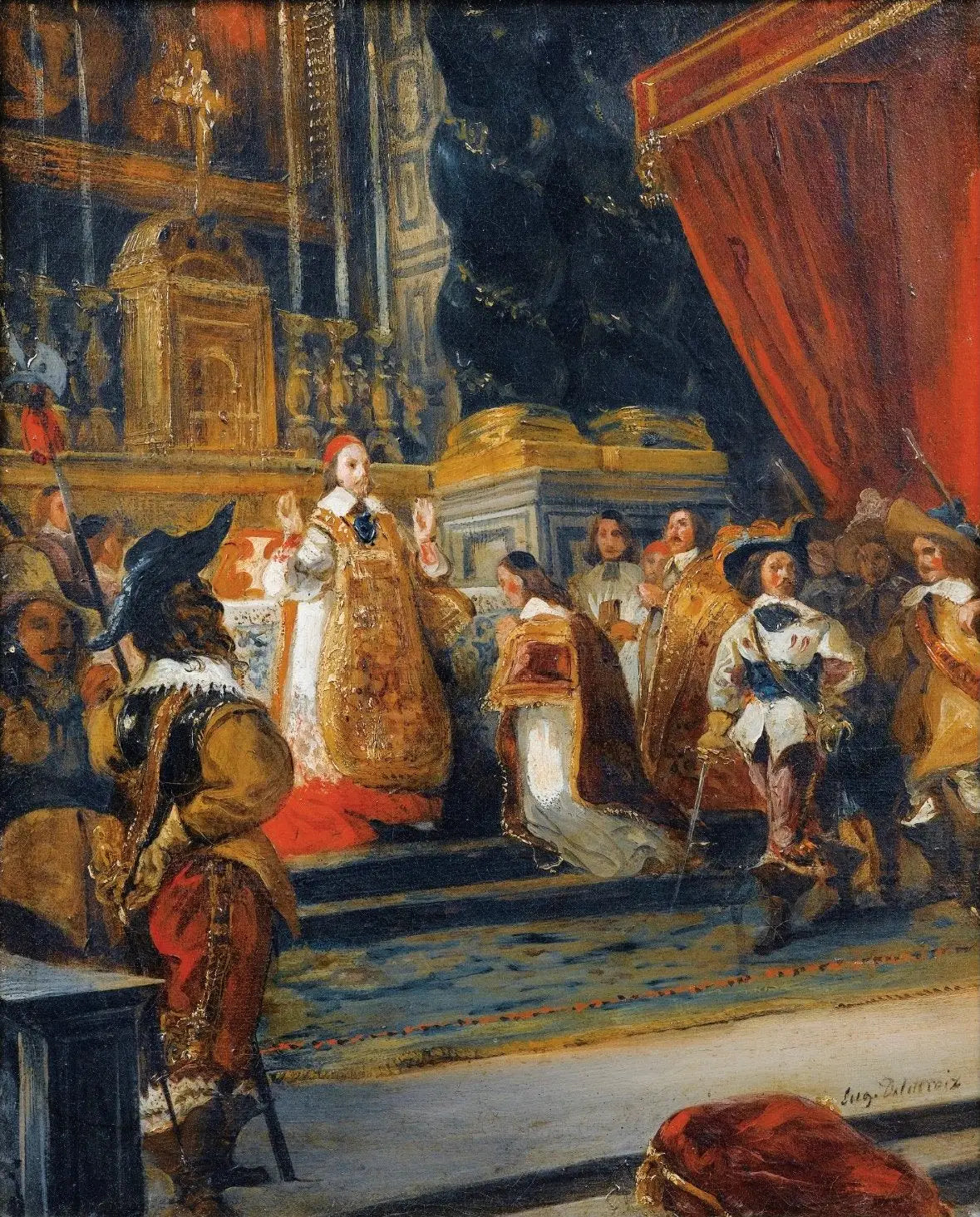 Reproduction du tableau « Le cardinal de Richelieu célébrant la messe dans l'église du Palais-Royal - Eugène Delacroix » par Alpha Reproduction en peinture à l’huile