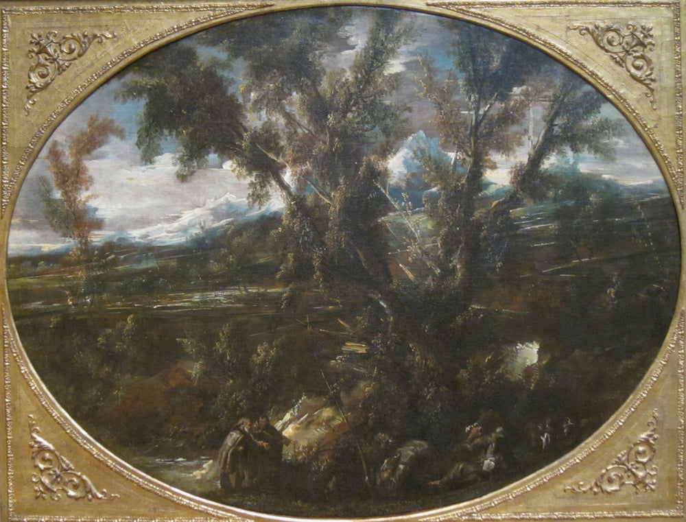 Paysage boisé avec des moines près d'une fontaine - Alessandro Magnasco image 1 reproduction artisanale de tableau