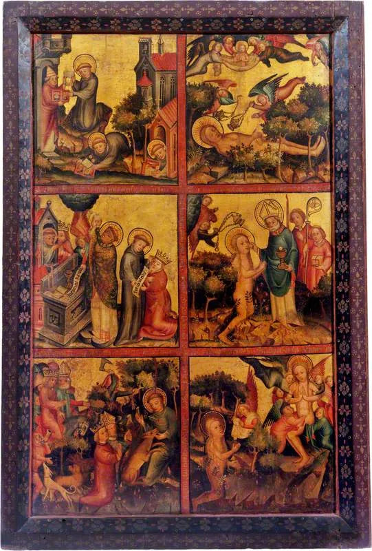 3 scener fra livet til Saint Gilles; 3 scener fra livet til Saint Marie-Madeleine (triptyk, ytre høyre panel) - Mester Bertram
