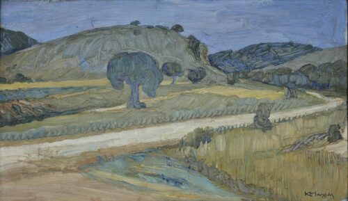 Paysage d’Attique, Konstantinos Maleas, 1918 - 1920, Oil on pasteboard