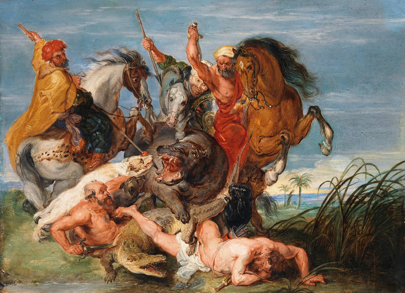 En jakt på flodhest og krokodille - Peter Paul Rubens