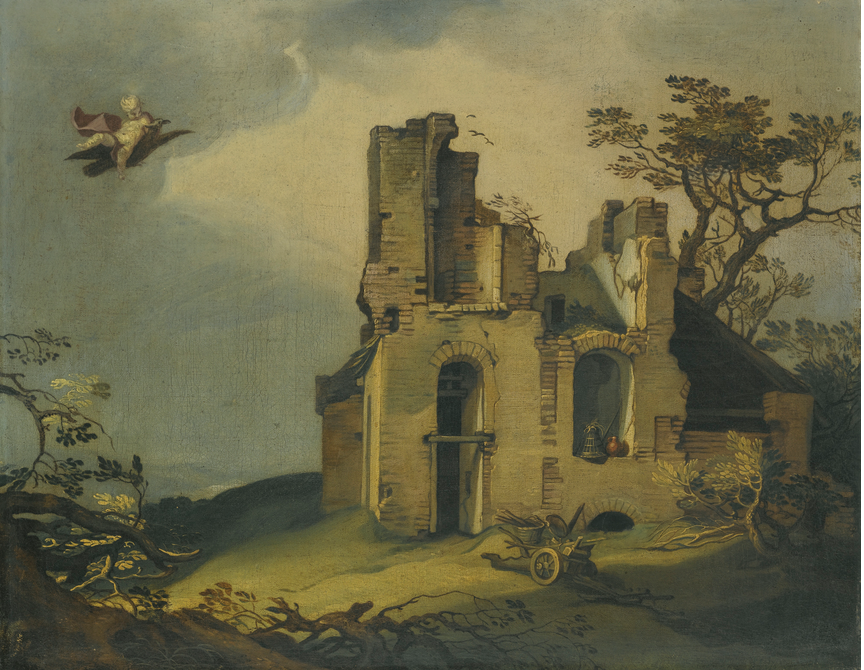 Un paysage de ruines, avec le viol de Ganymède - Abraham Bloemaert image 1 reproduction artisanale de tableau
