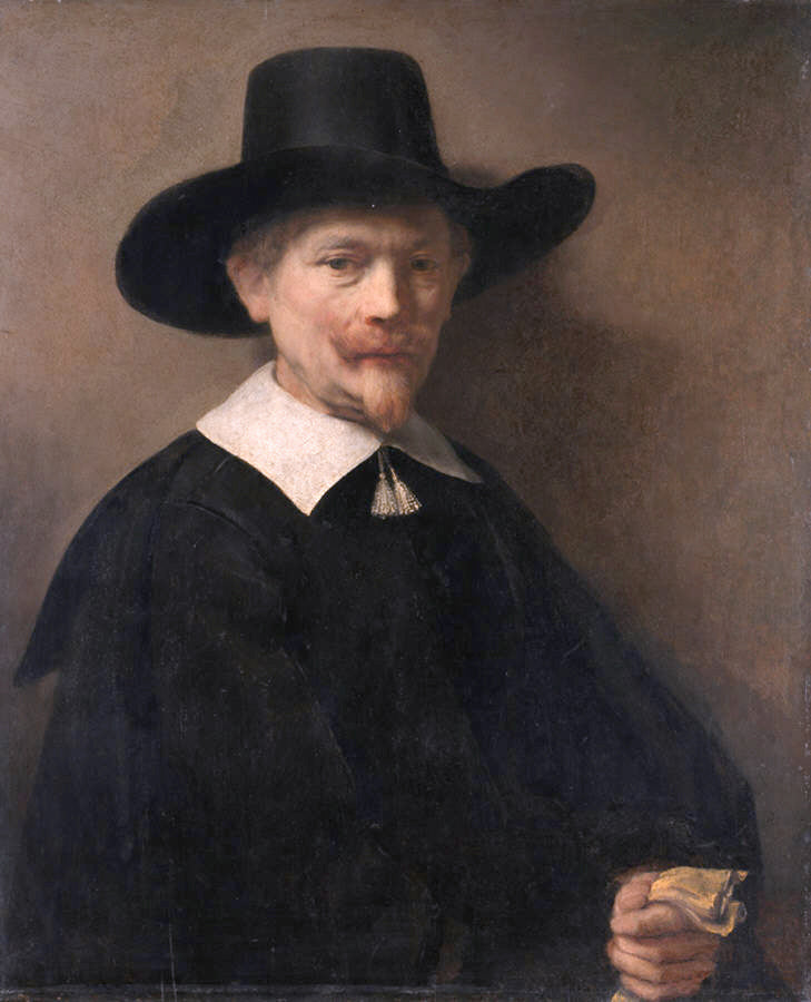 Reproduction du tableau « Portrait d'un homme avec des gants à la main - Rembrandt » par Alpha Reproduction en peinture à l’huile