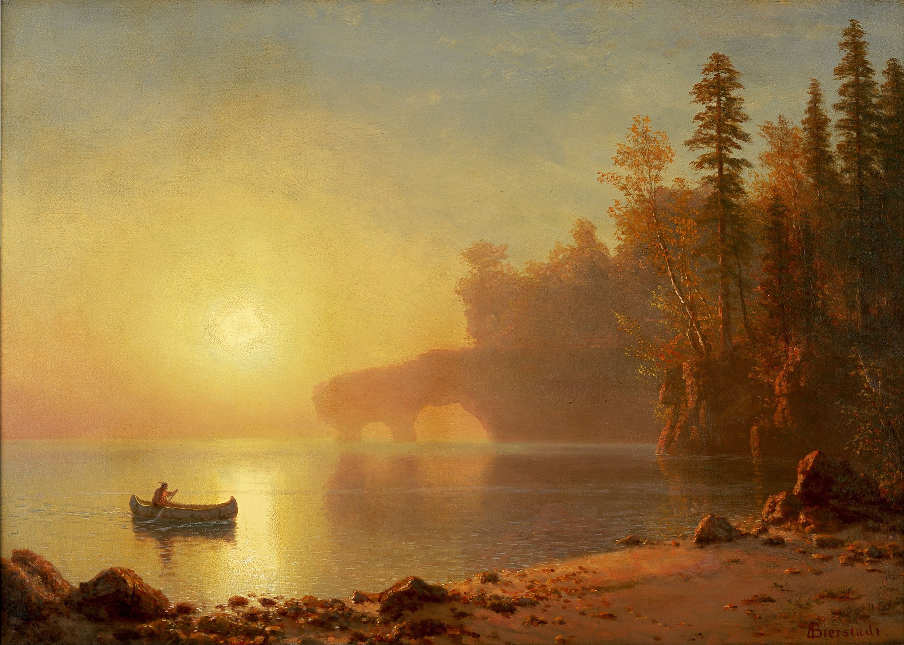 Canoë indien - Albert Bierstadt