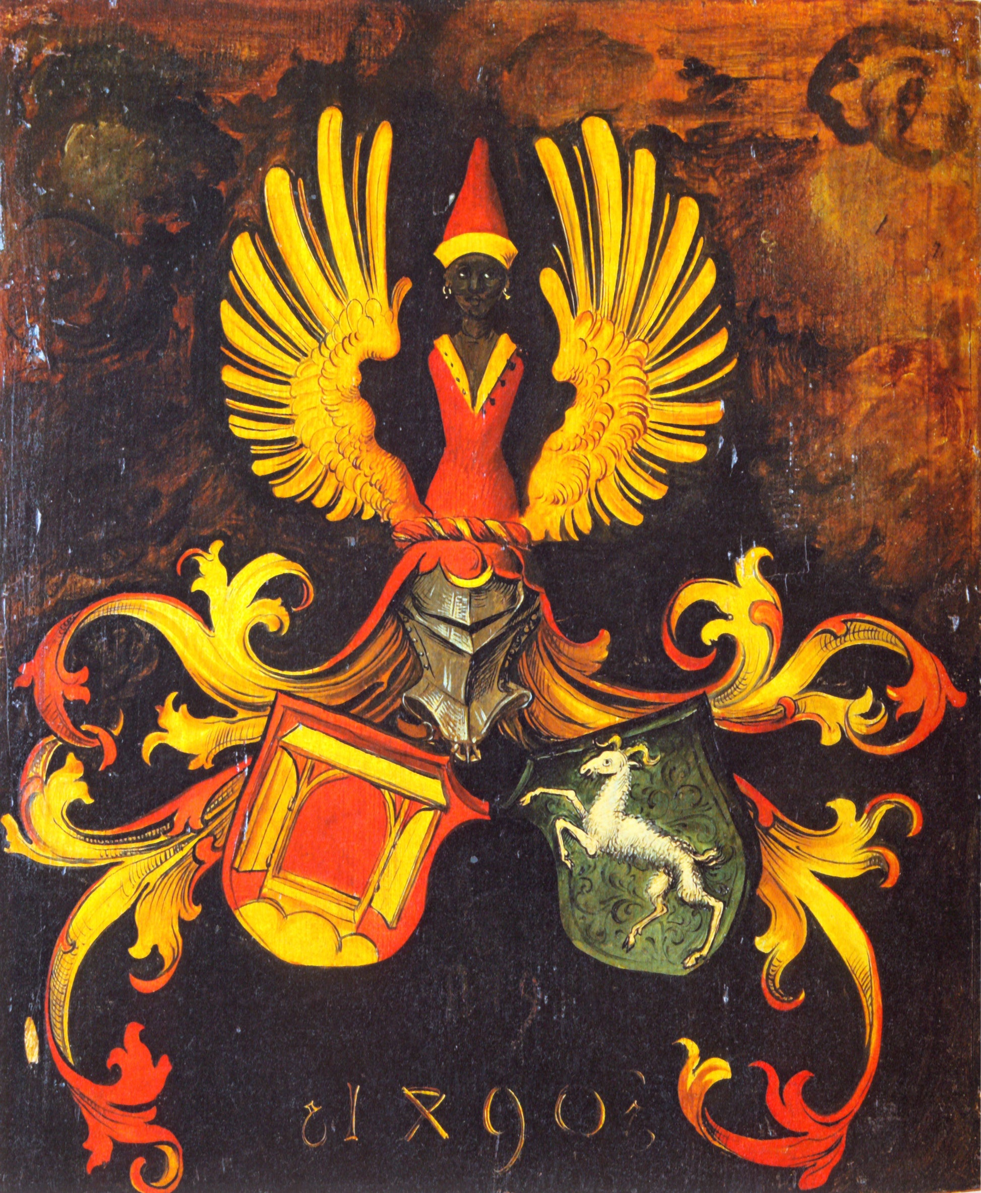 Ekteskapelige våpenskjold fra familiene Dürer og Holper. Bakside av portrettet av Albrecht Dürer den eldre. - Albrecht Dürer