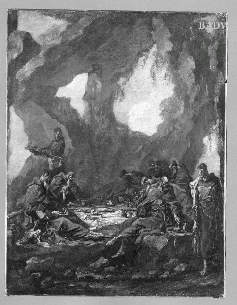 Des moines prennent un repas dans une grotte - Alessandro Magnasco
