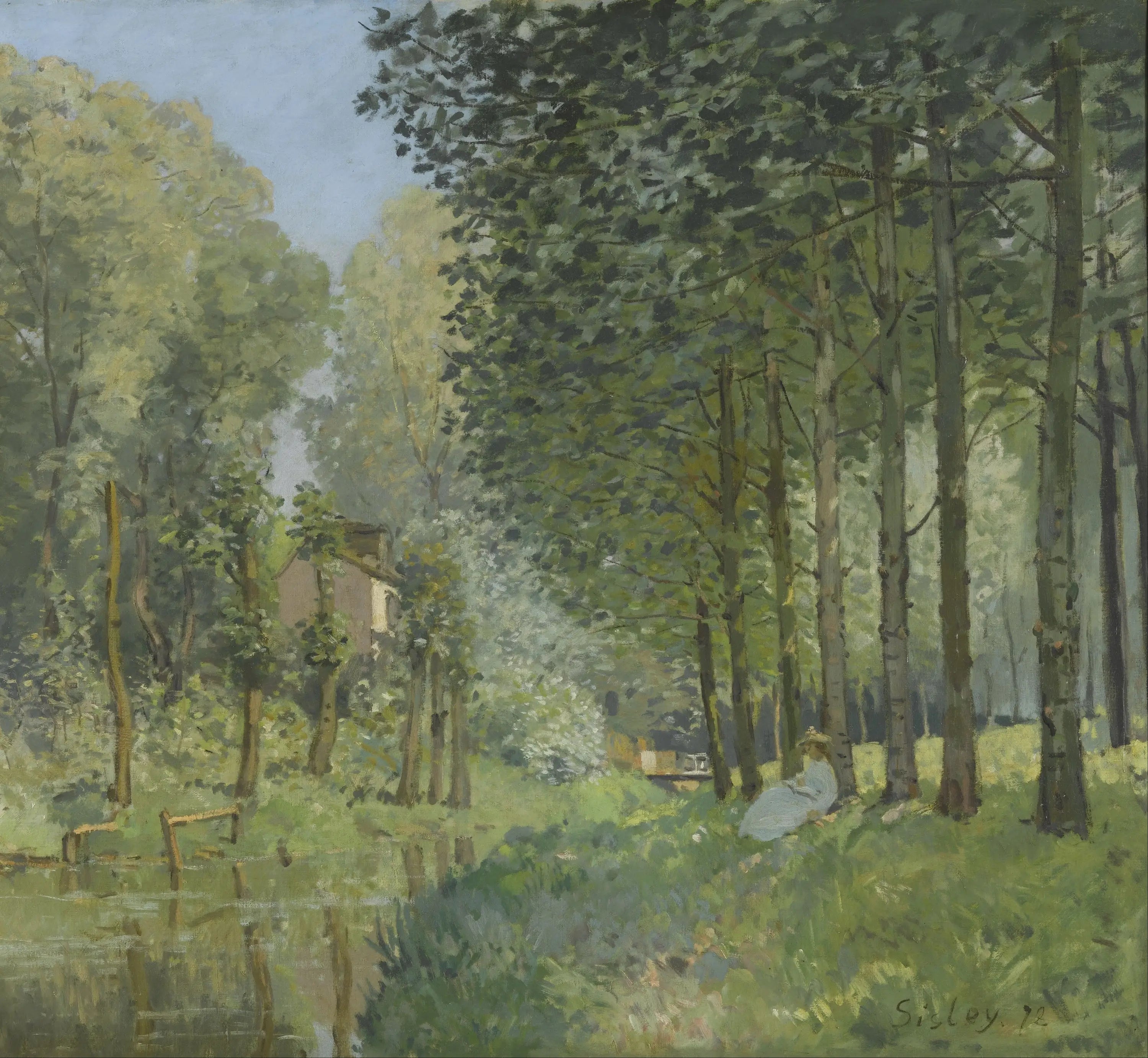 Reproduction du tableau « Le Repos au bord d'un ruisseau. Lisière de bois - Alfred Sisley » par Alpha Reproduction en peinture à l’huile
