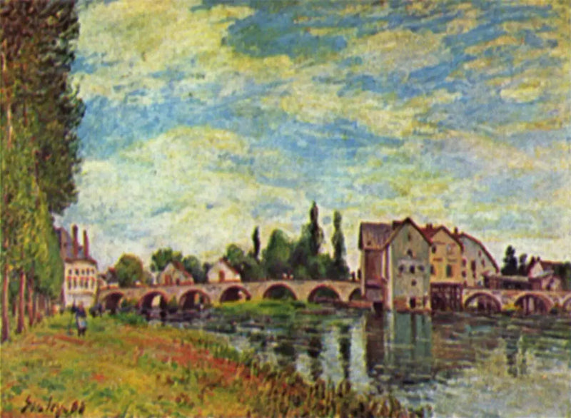 Bro og Mølle i Moret om sommeren - Alfred Sisley