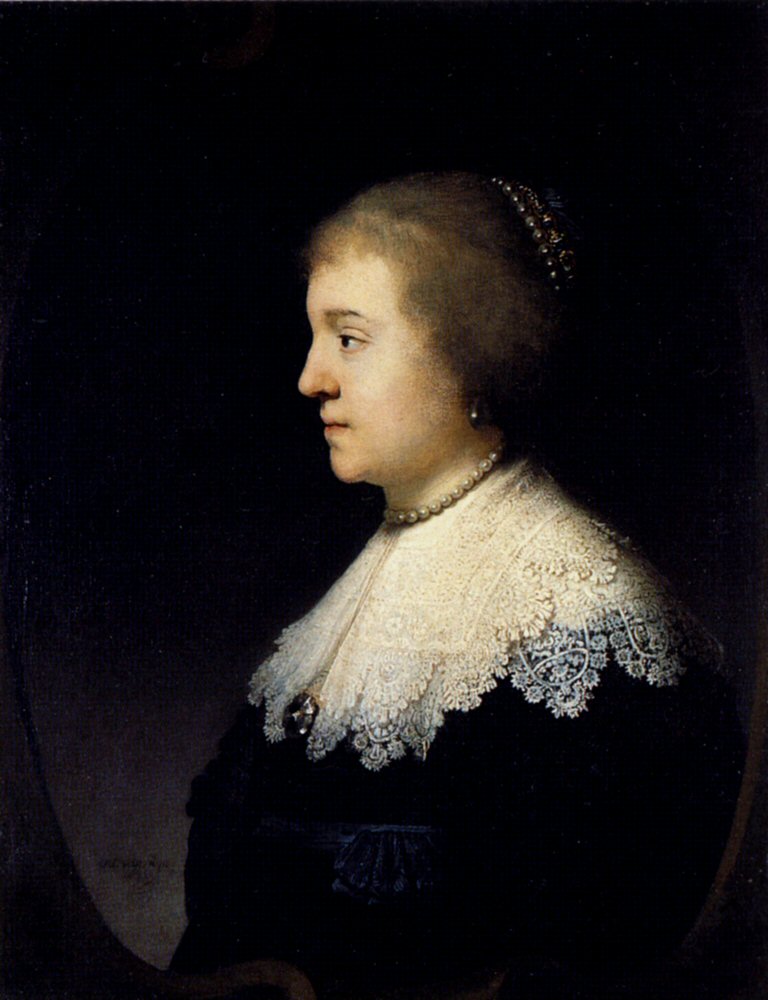 Reproduction du tableau « Portrait de la princesse Amalia van Solms - Rembrandt » par Alpha Reproduction en peinture à l’huile