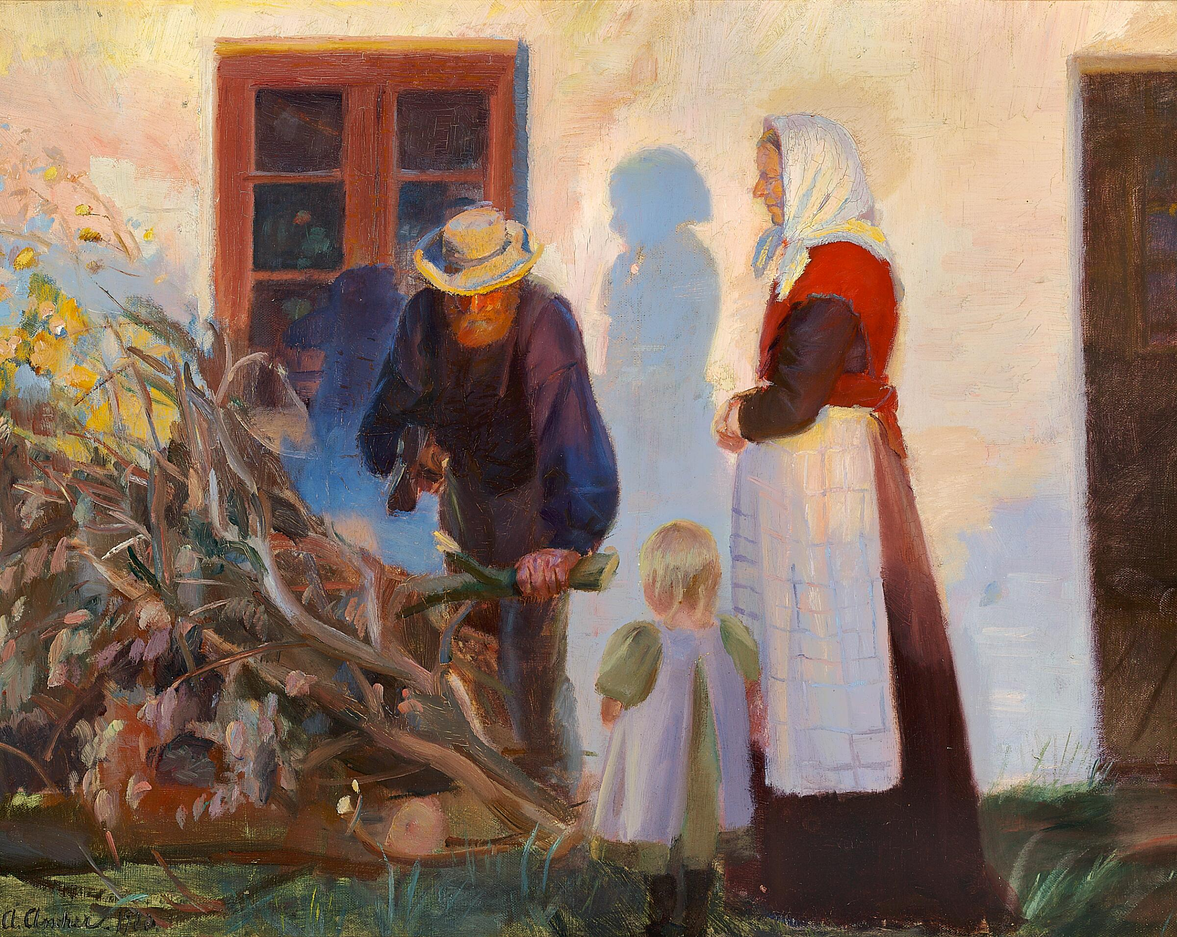 Une famille de Skagen coupe des branches devant une maison. - Anna Ancher - Alpha Reproduction