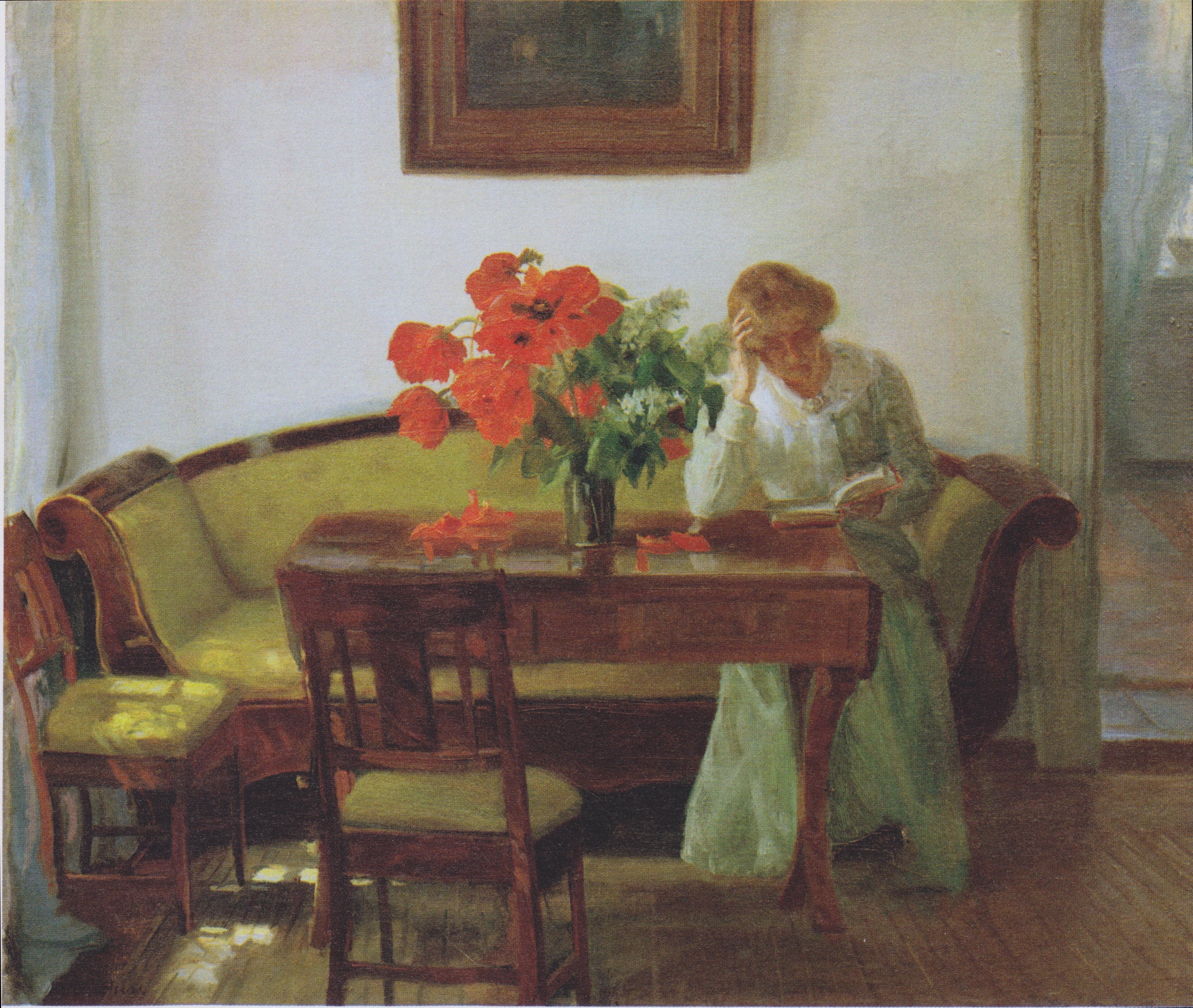 Intérieur avec des coquelicots et une femme lisant (Lizzy Hohlenberg) - Anna Ancher - Alpha Reproduction