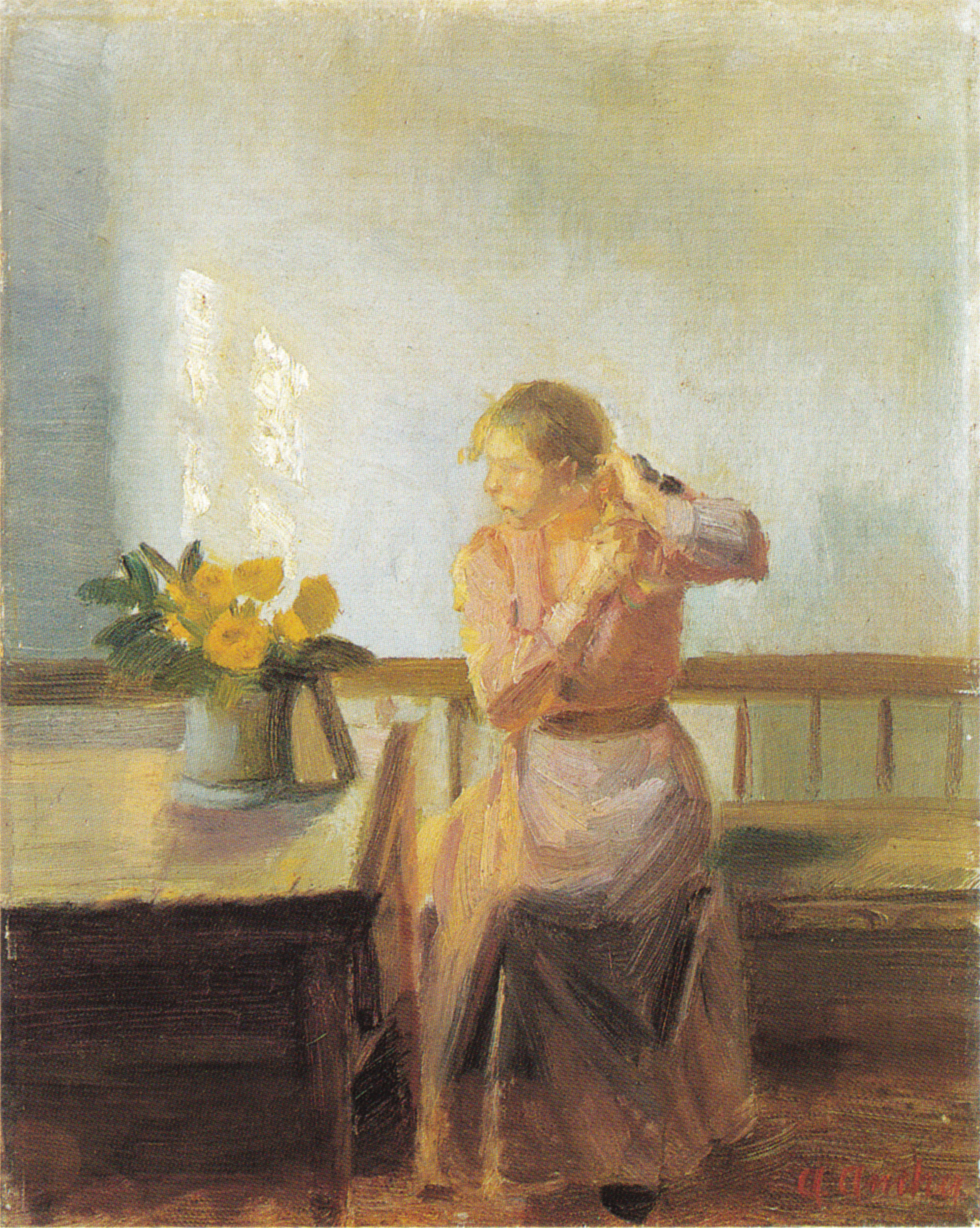 Femme assise tressant ses cheveux - Anna Ancher - Alpha Reproduction