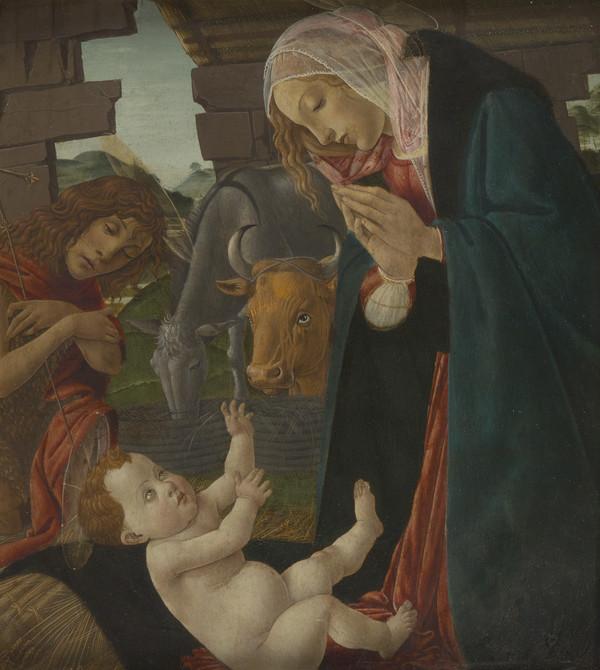 Jomfruens tilbedelse av barnet og St. Johannes Døperen - Sandro Botticelli