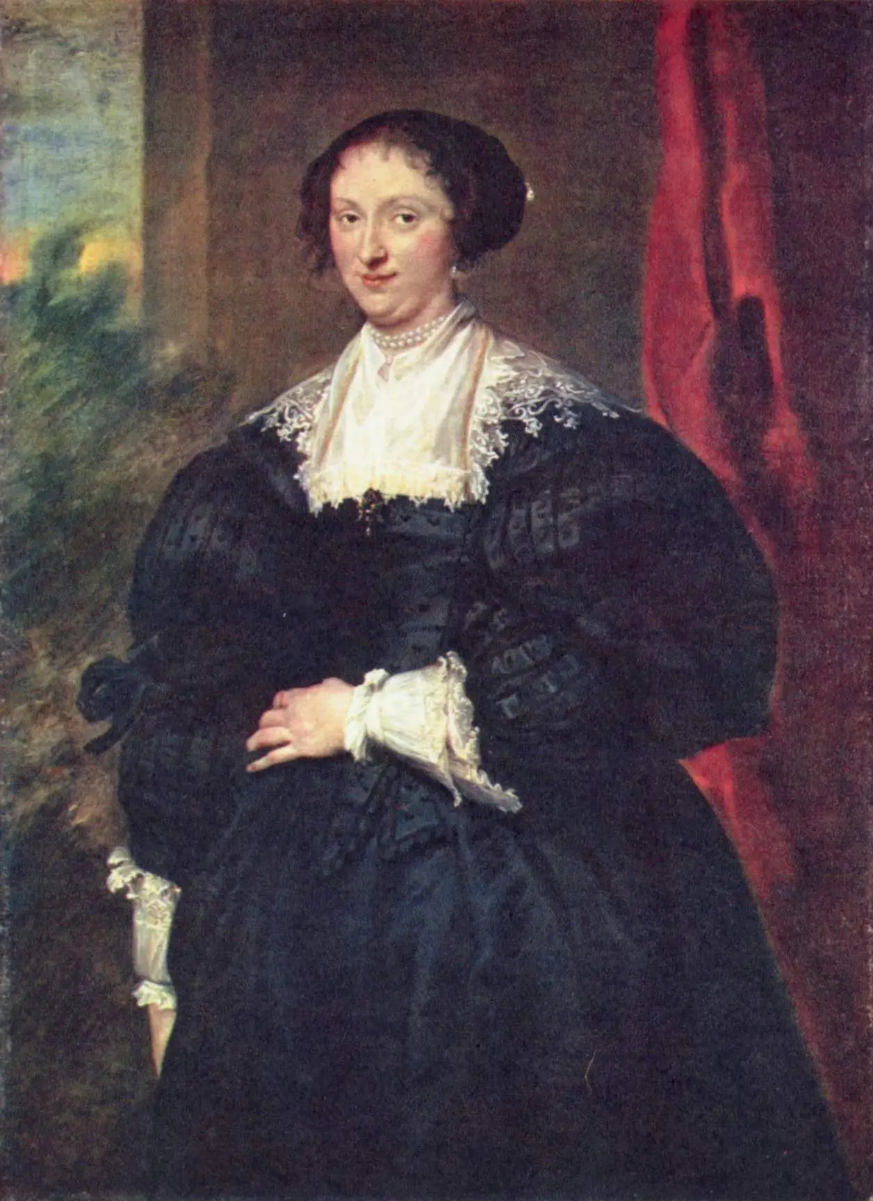 Portrait d’une dame en noir devant un rideau rouge - Antoine van Dyck - Alpha Reproduction