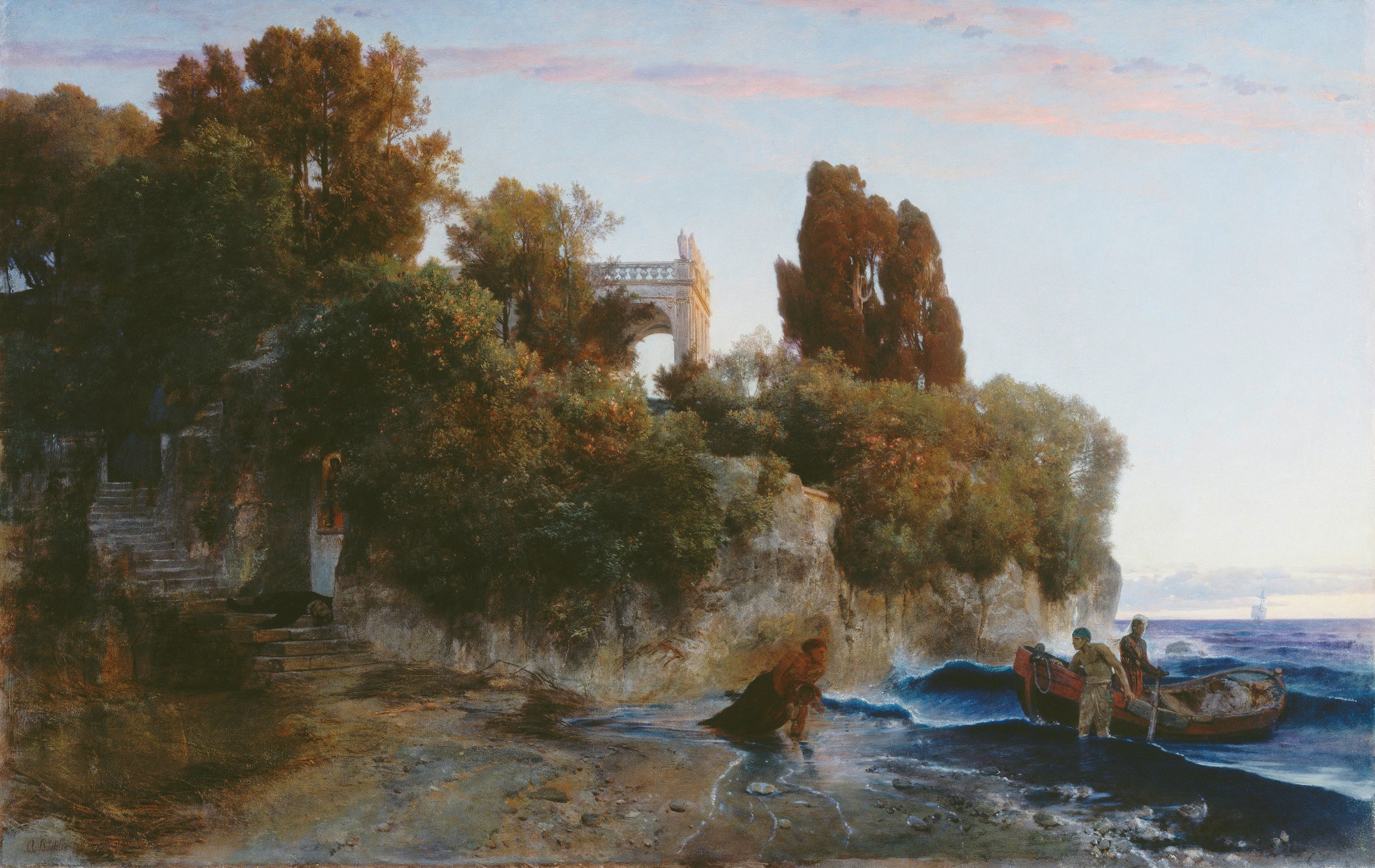 Château au bord de la mer et meurtre dans le jardin du château - Arnold Böcklin