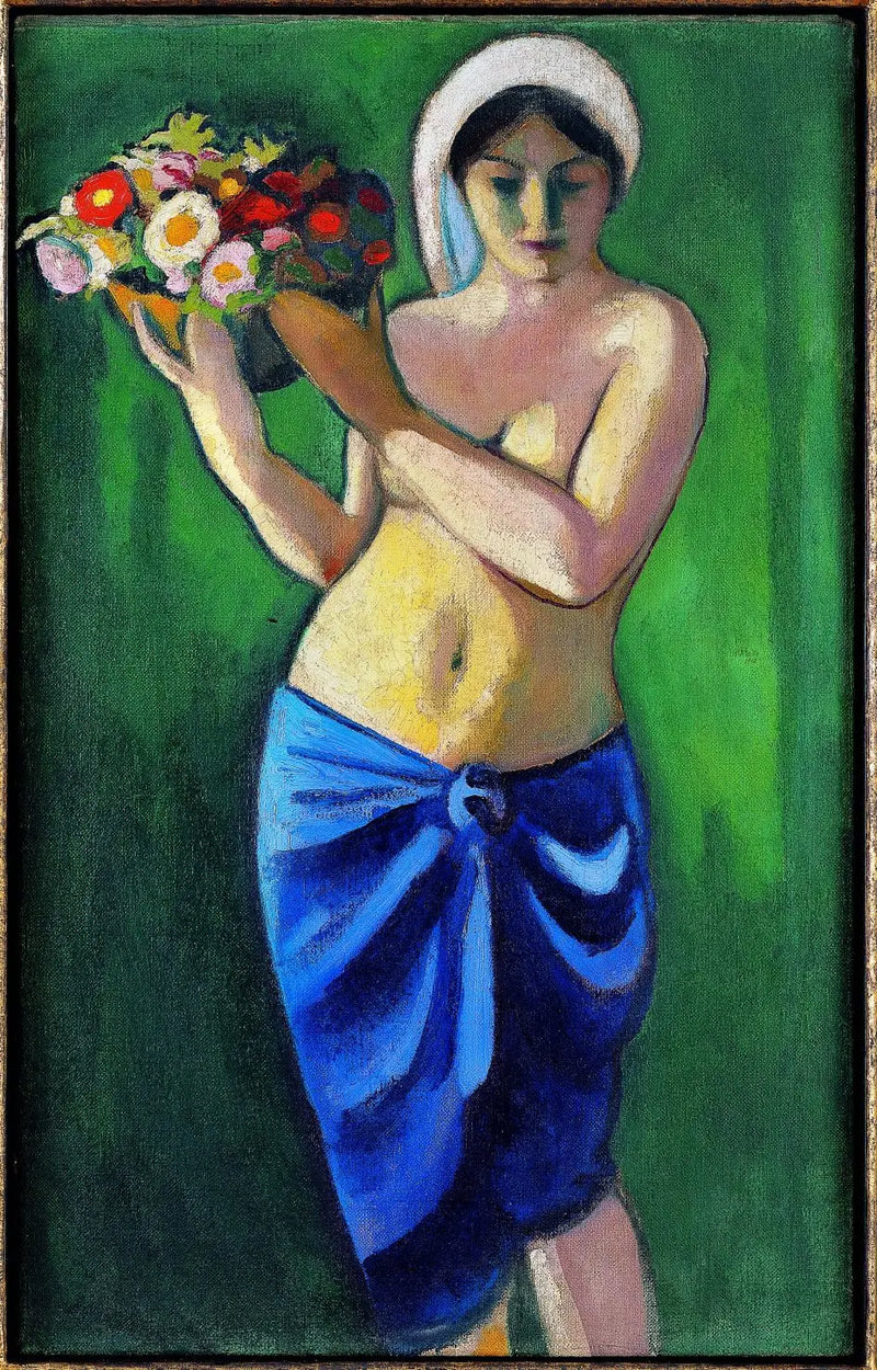 Kvinne som holder en bolle med blomster - August Macke