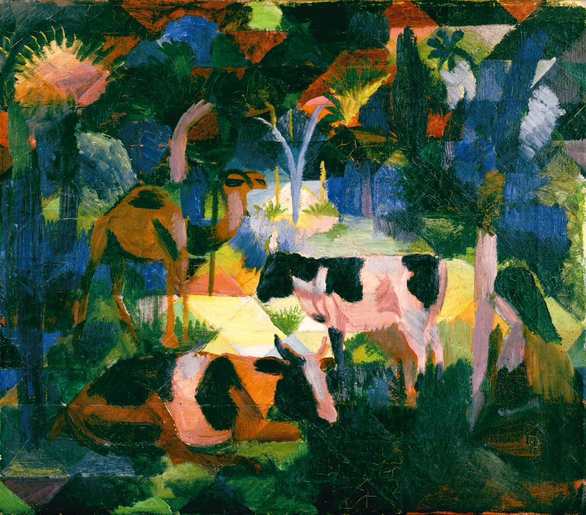 Reproduction du tableau « Paysage avec vaches et chameaux - August Macke » par Alpha Reproduction en peinture à l’huile