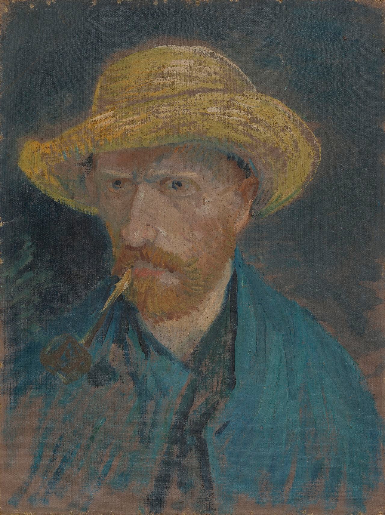 🧢 Selvportrett med stråhatt og pipe – Vincent van Gogh (1887)
