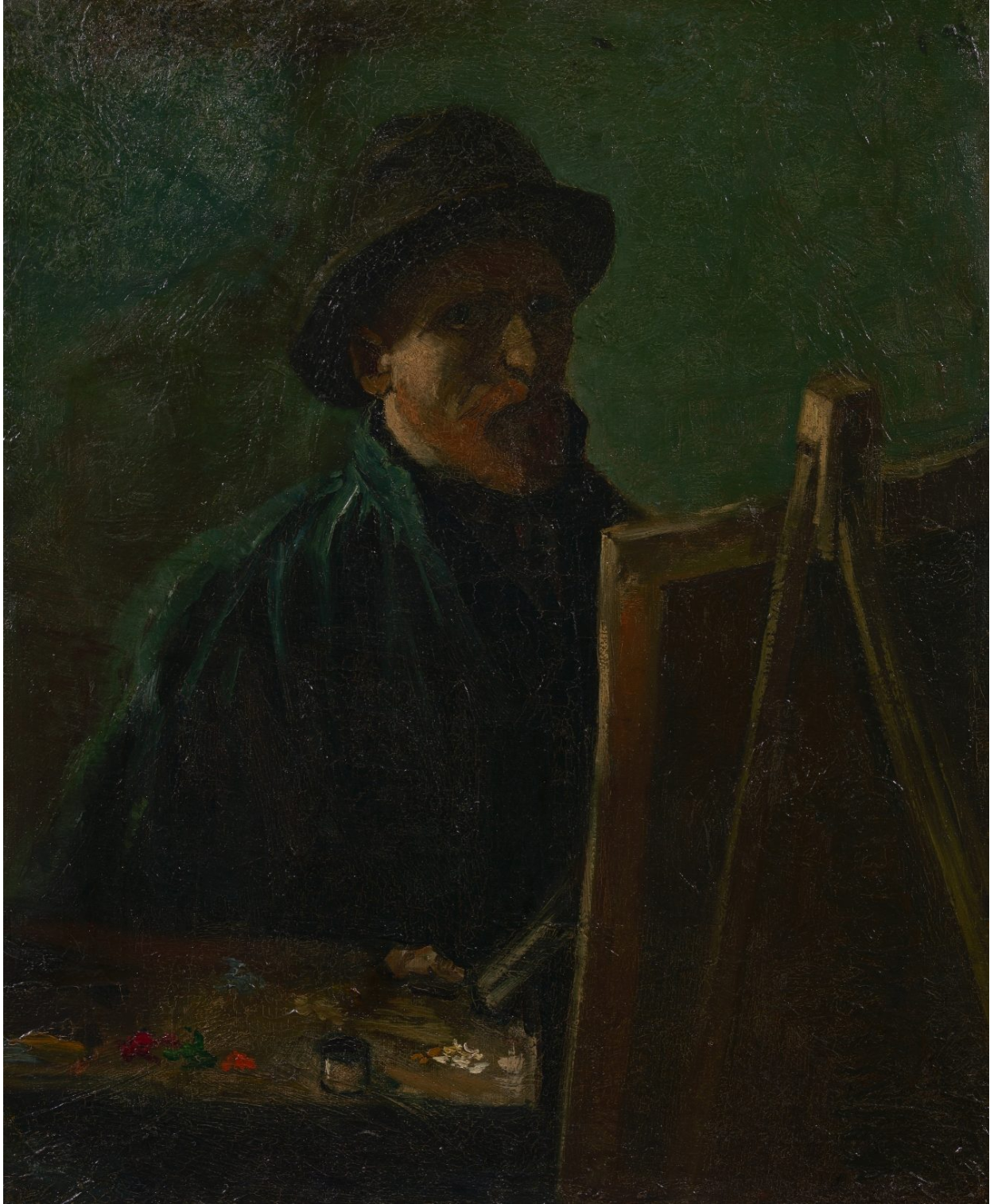 🎩 Selvportrett med mørk filthatte ved staffeliet – Vincent van Gogh (1886)