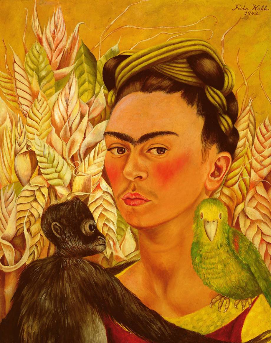 Selvportrett med ape og papegøye – Frida Kahlo (1942)