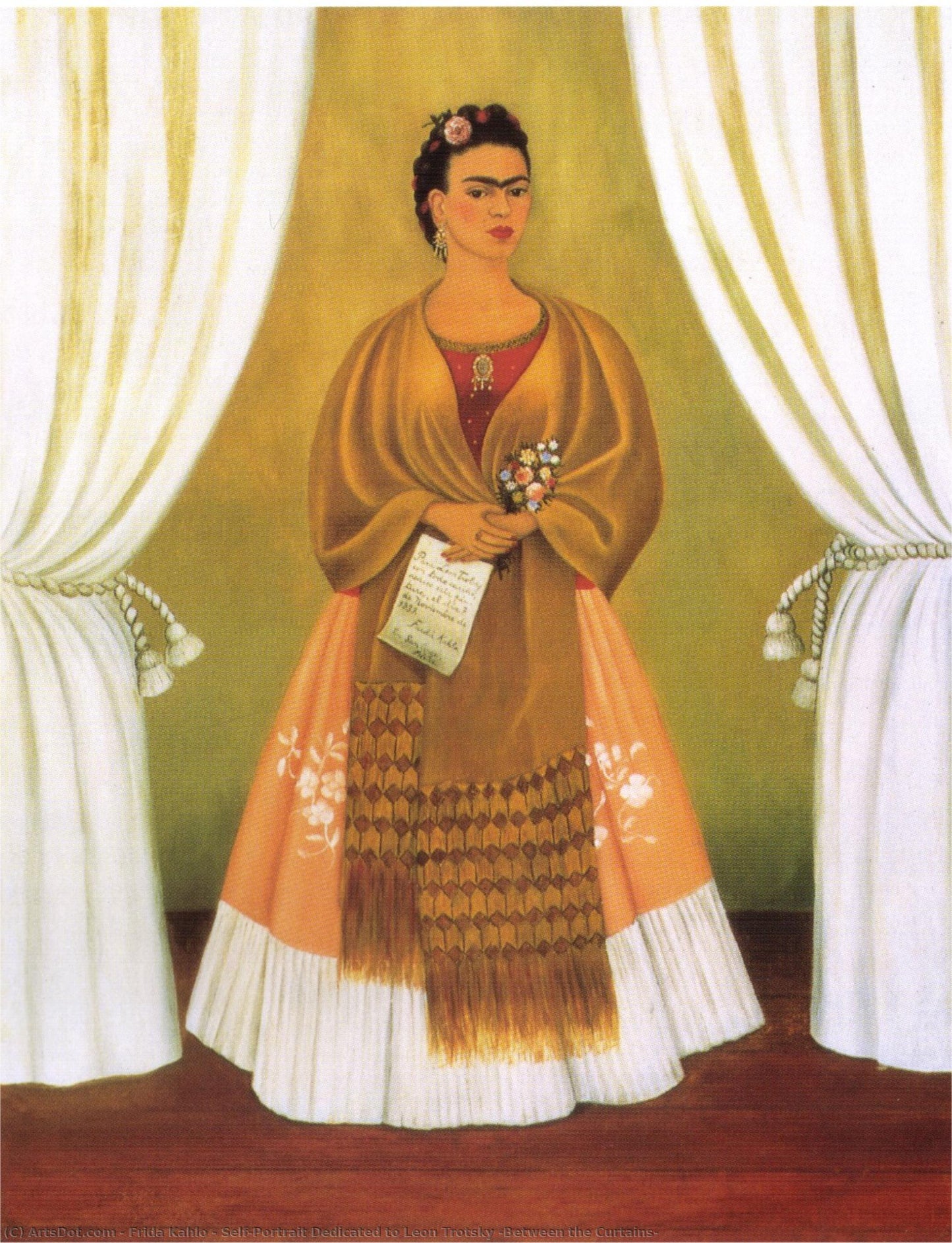 Selvportrett dedikert til Léon Trotsky (Mellom gardinene) – Frida Kahlo (1937)