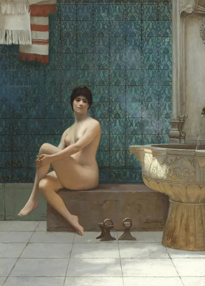 Reproduction du tableau « Baigneuse à la piscine de Brousse - Jean-Léon Gérôme » par Alpha Reproduction en peinture à l’huile