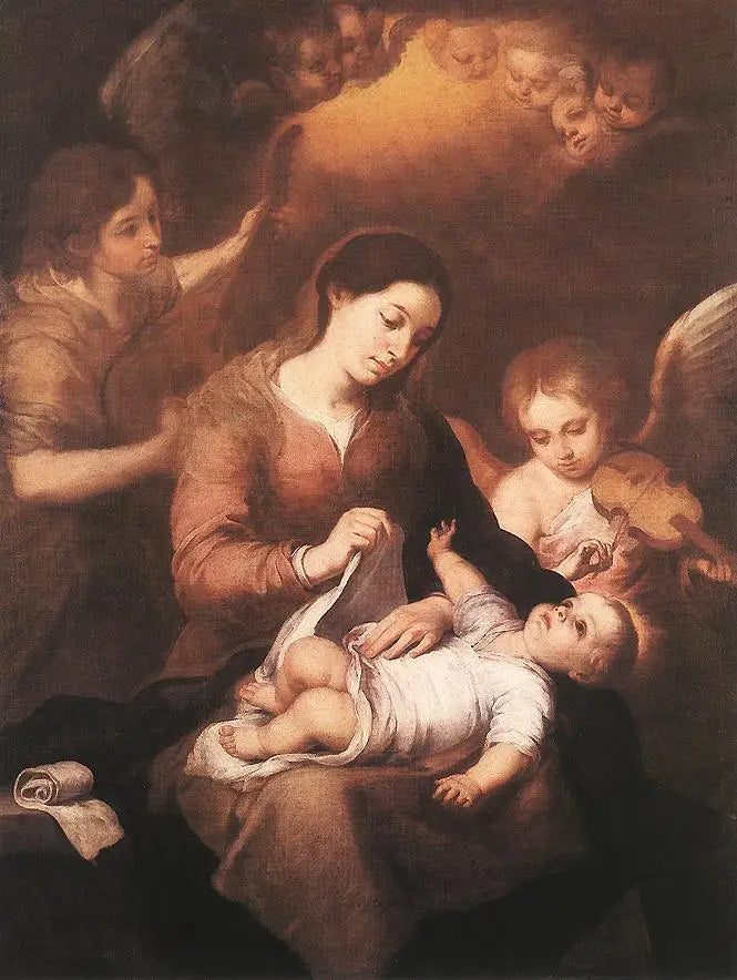 Marie et l’Enfant avec des anges jouant de la musique - Bartolomé Esteban Murillo - Alpha Reproduction