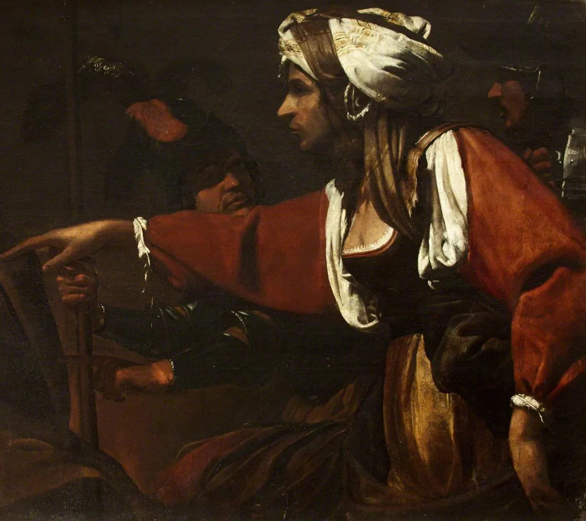 Servante tirée du « Reniement de saint Pierre » (fragment) - Bartolomeo Manfredi image 1 copie peinte à la main à l’huile