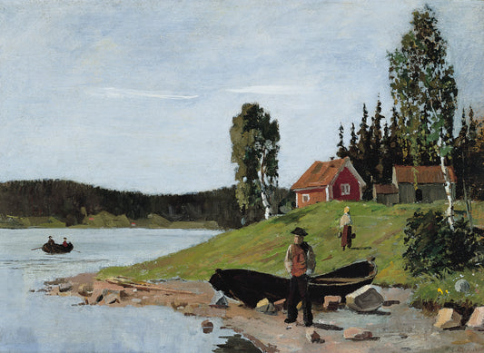Reproduction du tableau « Baie avec navire et maison - Edvard Munch » par Alpha Reproduction en peinture à l’huile