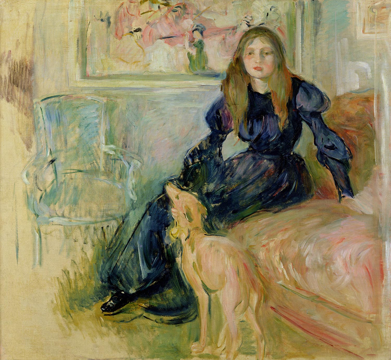 Reproduction du tableau « Julie Manet et sa levrette Laërte - Berthe Morisot » par Alpha Reproduction en peinture à l’huile