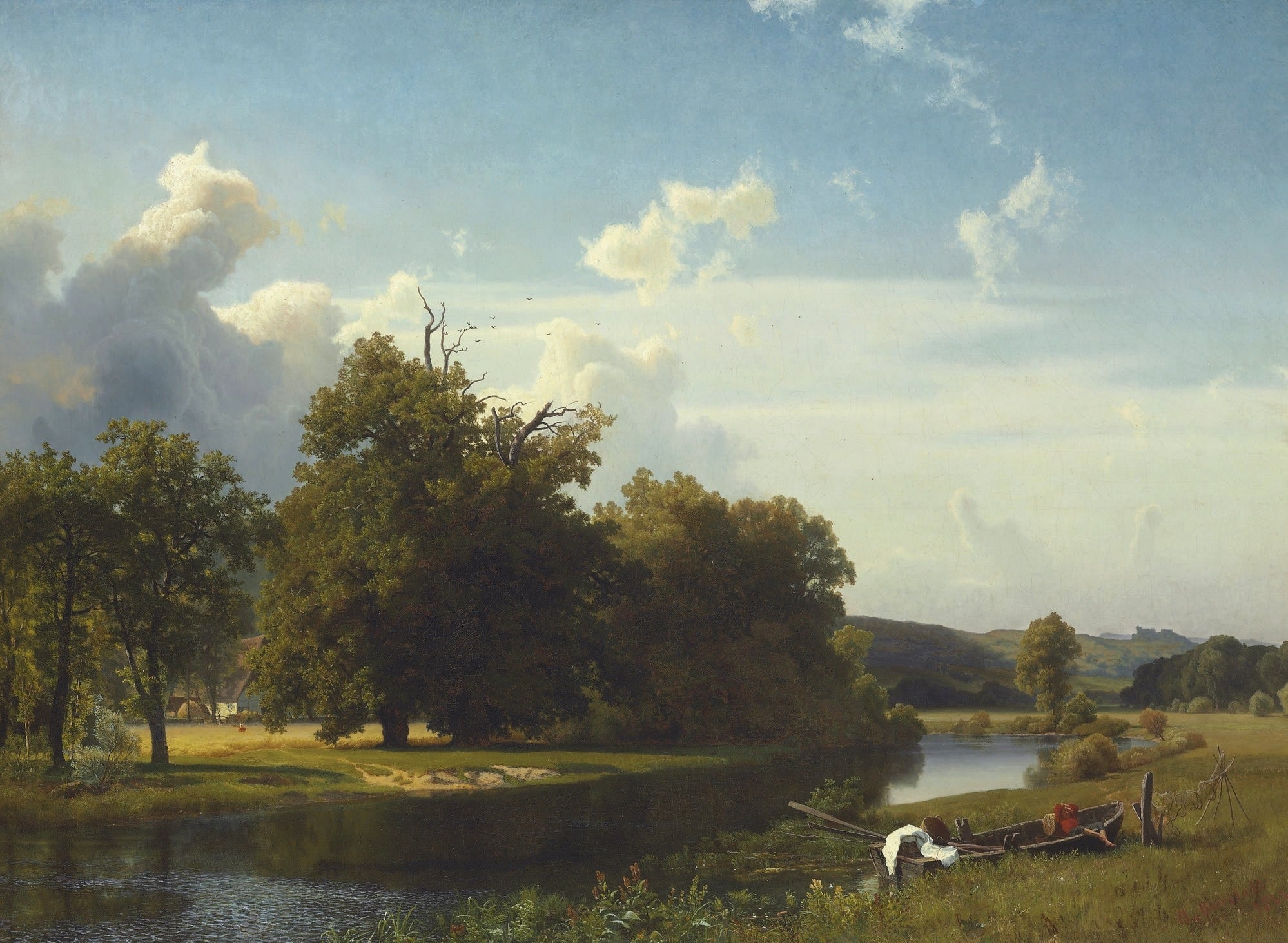 Un paysage fluvial, Westphalie - Albert Bierstadt