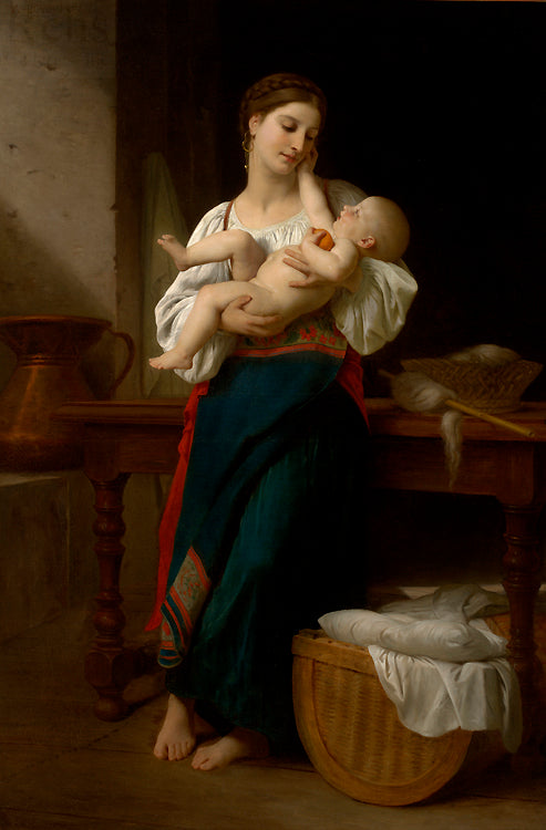 Reproduction du tableau « Premières Caresses - Bouguereau » par Alpha Reproduction en peinture à l’huile