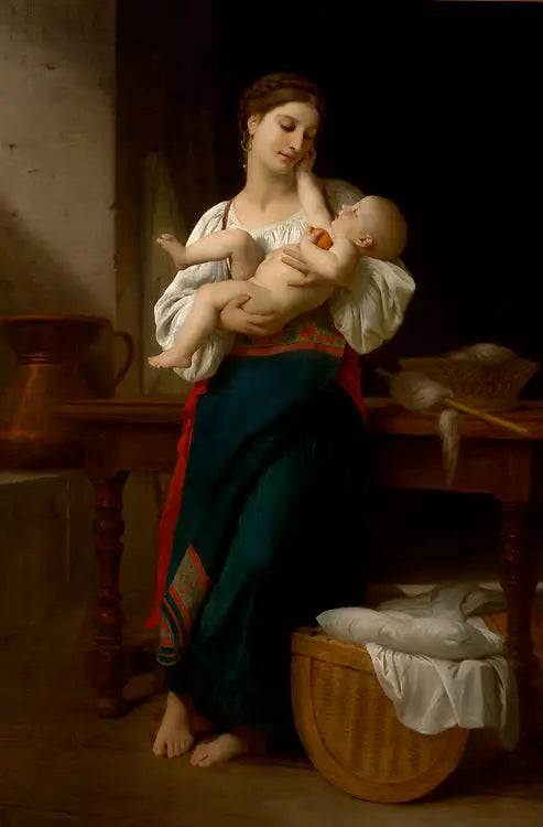 Reproduction du tableau « Premières Caresses - Bouguereau » par Alpha Reproduction en peinture à l’huile