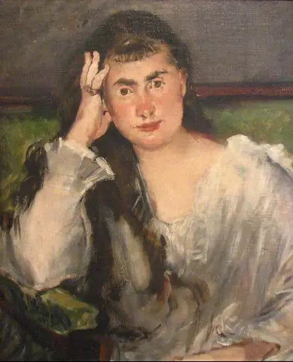 Ung kvinne med albuen på bordet (Marguerite de Conflans) - Édouard Manet