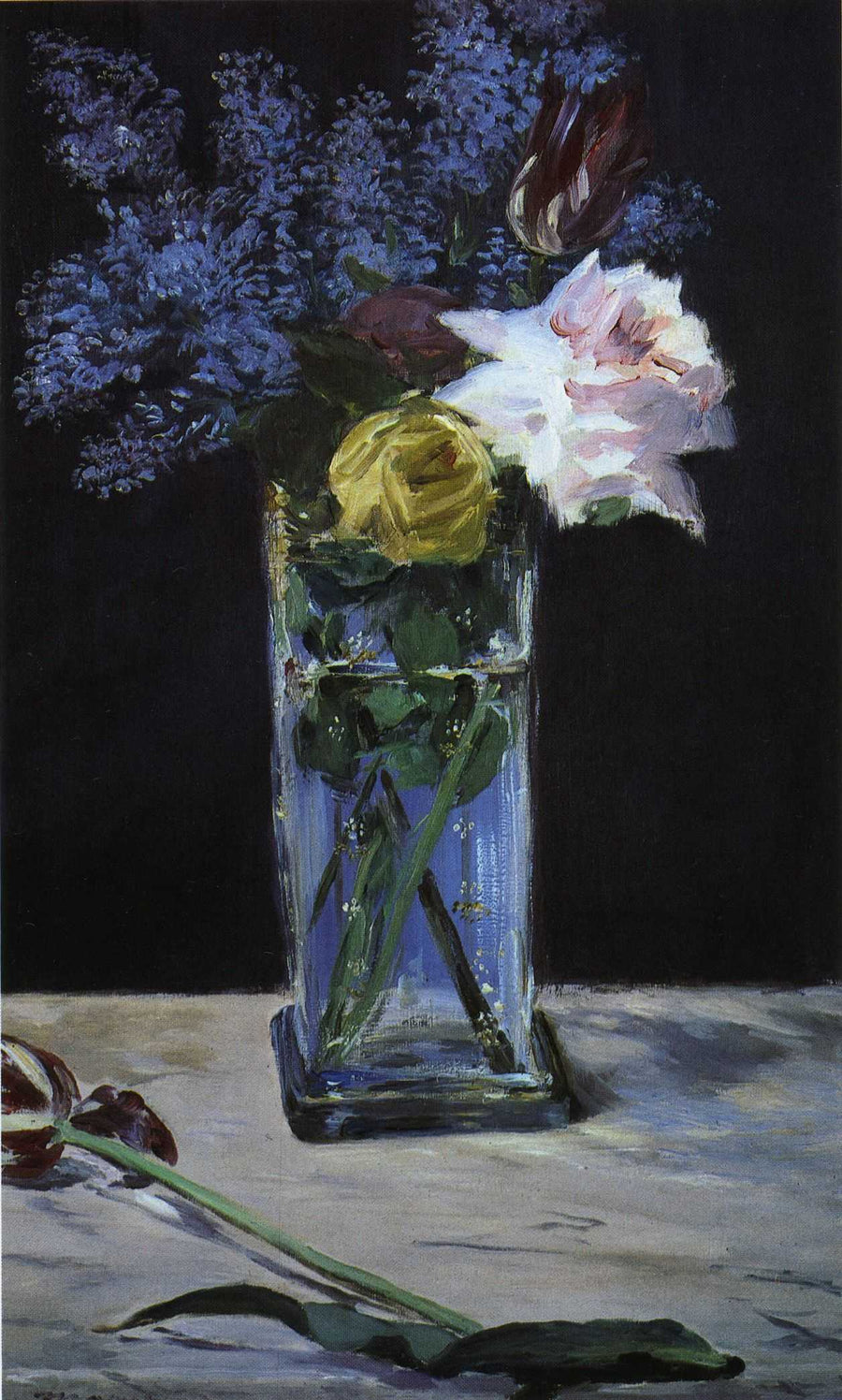 Roses, Tulipes et Lilas dans un vase de cristal de Édouard Manet