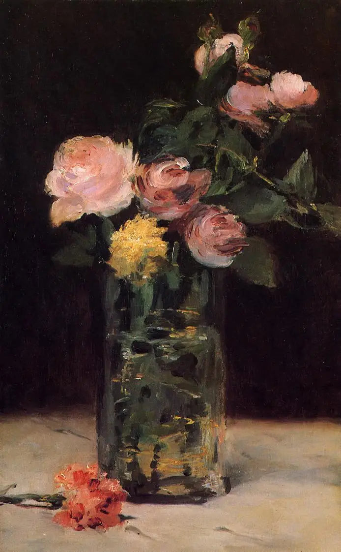 Reproduction du tableau « Roses dans un vase - Édouard Manet » par Alpha Reproduction en peinture à l’huile
