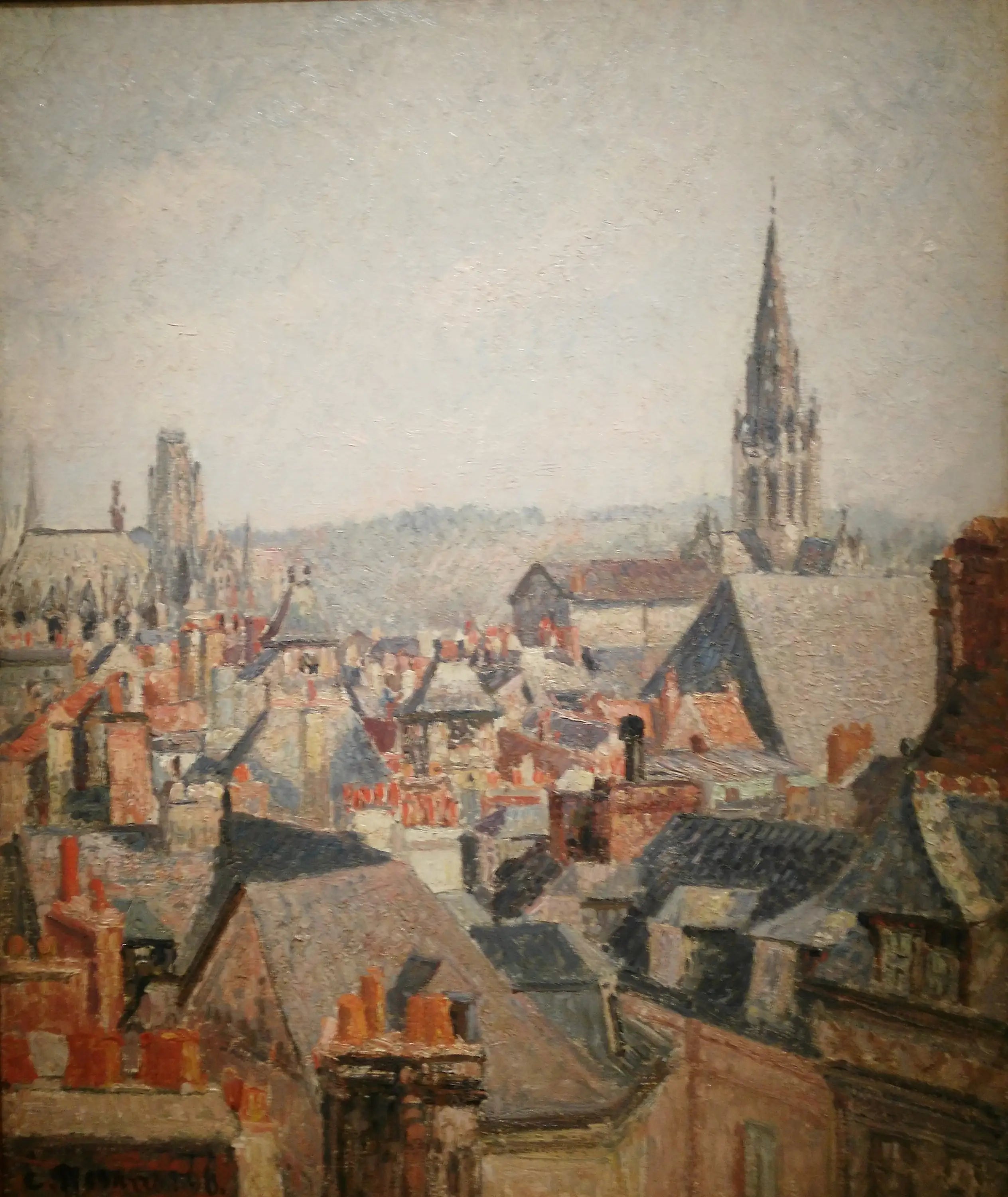 Reproduction du tableau « Les toits du vieux Rouen, soleil - Camille Pissarro » par Alpha Reproduction en peinture à l’huile