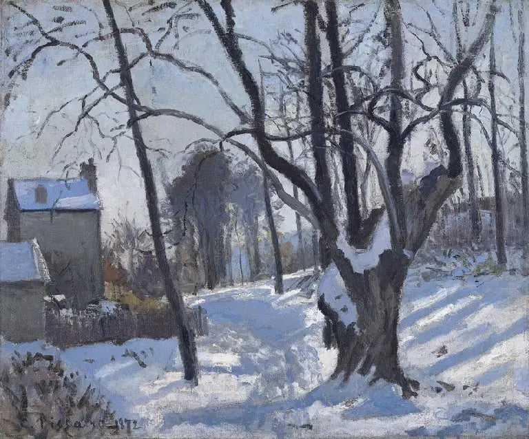 Chemin des Creux, Louveciennes, snø - Camille Pissarro